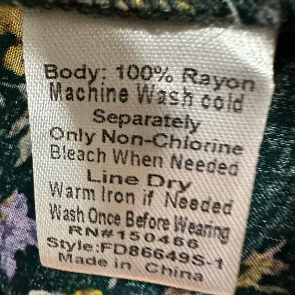 LADIES DARK GREEN TOP WITH YELLOW & PURPLE FLOWERS - Picture 2 of 2